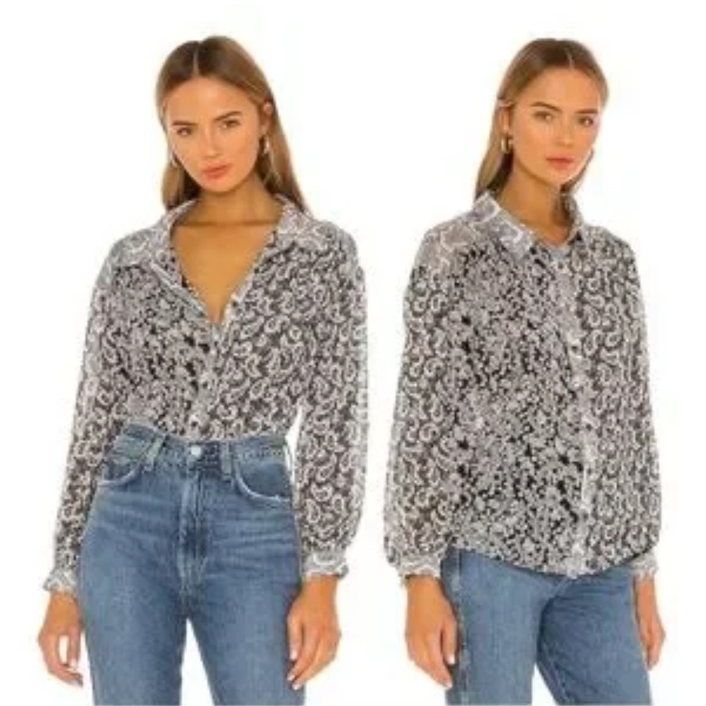 Free People Black and White Floral Blouse